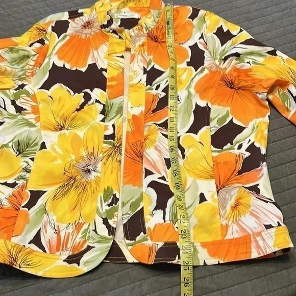 Coldwater Creek Women's Floral Orange Yellow Jacket Size L - Picture 4 of 10